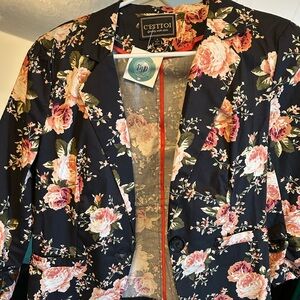 Women's Floral Blazer - Black and Pink